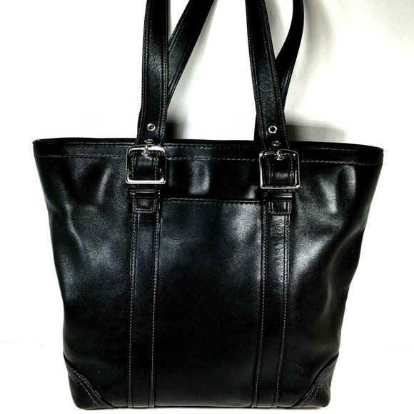 Coach F10194 Hampton Vintage Black Smooth Leather Tote Shoulder Bag - Picture 1 of 12